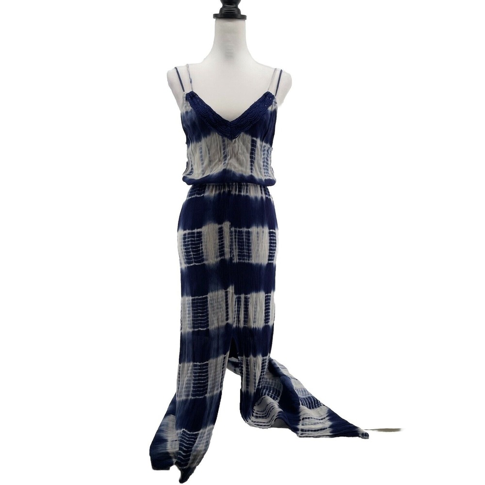 Flying Tomato Maxi Dress Womens Medium Tie Dye Blue White Artsy Resortwear‎ Slit